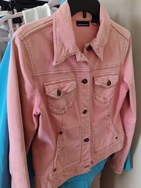 Pre-Loved Denim Trucker Style Waist Jacket in Unique Peachy Pink